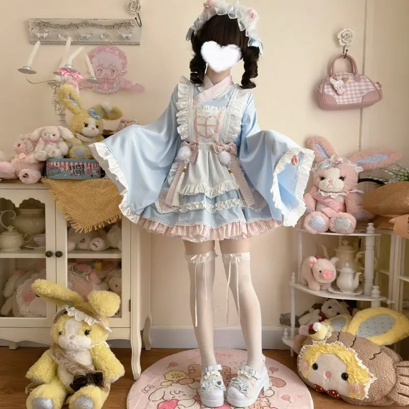 Sweet Nurse Lolita Top Skirt Apron Bowknot Maid Kimono Lolita Eclectic Yukata Various Colors Japanese Style Kawaii