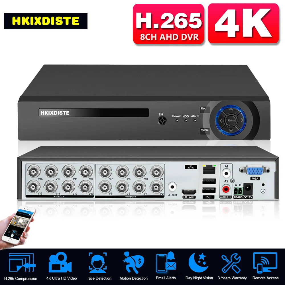 H.265 16CH 4K AHD DVR Video Recorder For AHD Camera IP Camera XMEYE Face Detection 8MP Hybrid DVR NVR Video Surveillance Recoder