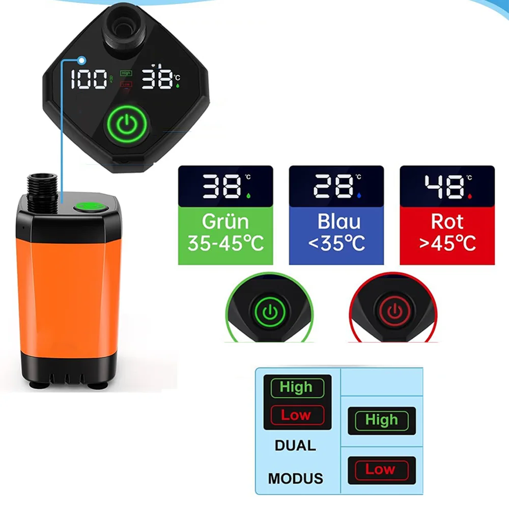 Bomba de ducha eléctrica portátil, kit de ducha para acampar, pantalla indicadora LED, IPX7, resistente al agua, manguera de 2 m, 4 modos de liberación de agua, duchas exteriores, 6000 MAh, para acampar, senderismo, lavado de coches, limpieza de mascotas
