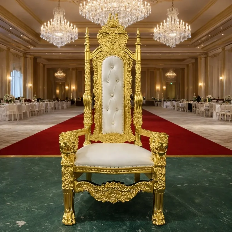Royal King Throne Chair Luxury Gold Carved High Back Chair Event Party Stage Decoration  Style Seat Hotel Chairs view 5