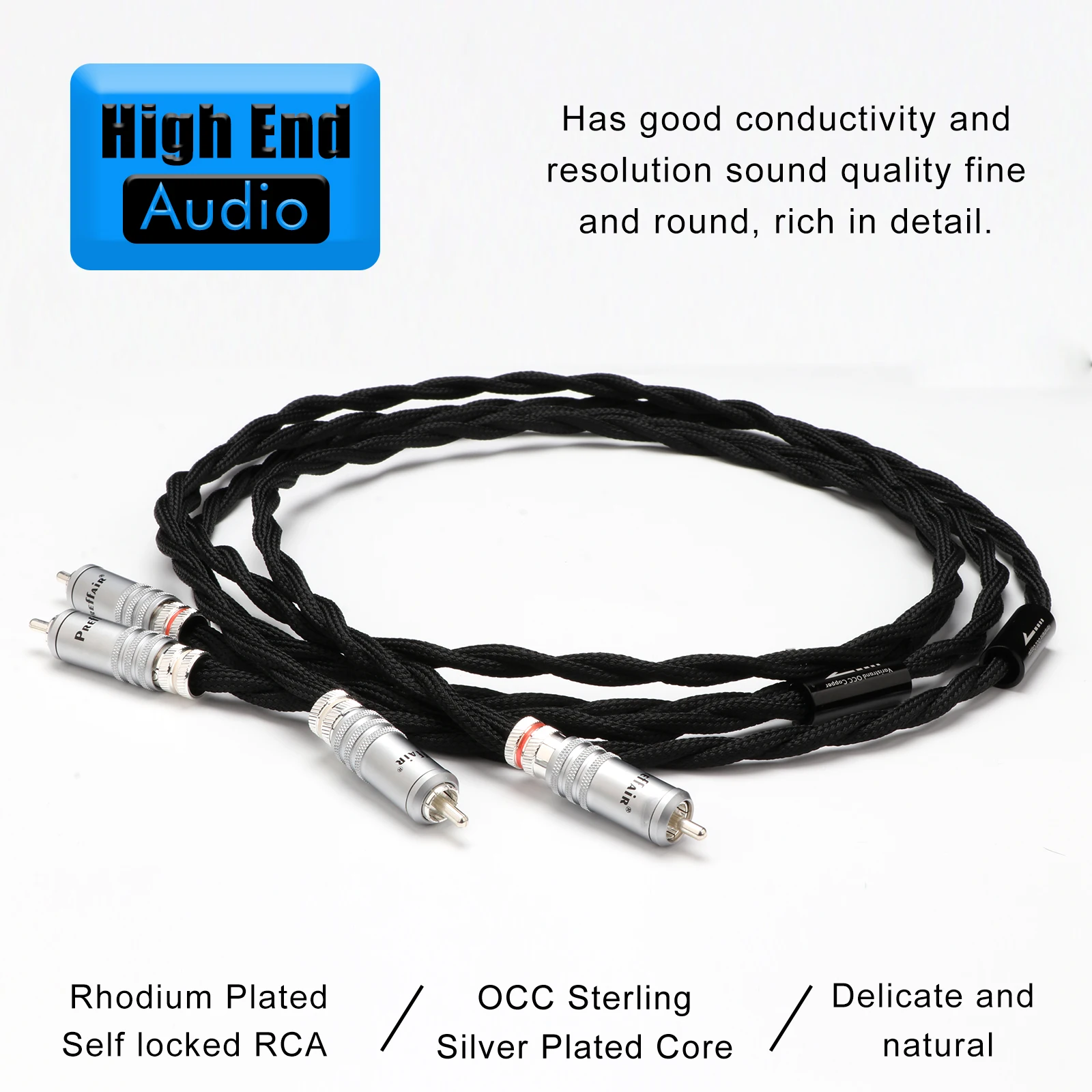 Preffair Hi-end 6N OCC Silver plated 2RCA to 2RCA HiFi Audio Cable with Silver-Plated RCA connector for CD Amplifier