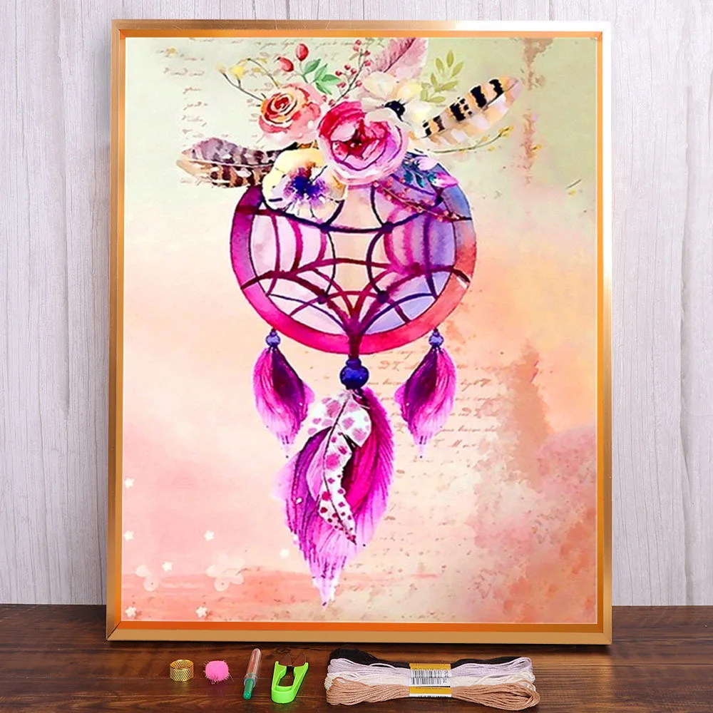 Dream Wind Chime Dream Catcher Printed Fabric 11CT Cross Stitch DIY Embroidery Full Kit DMC Threads Painting      Gift