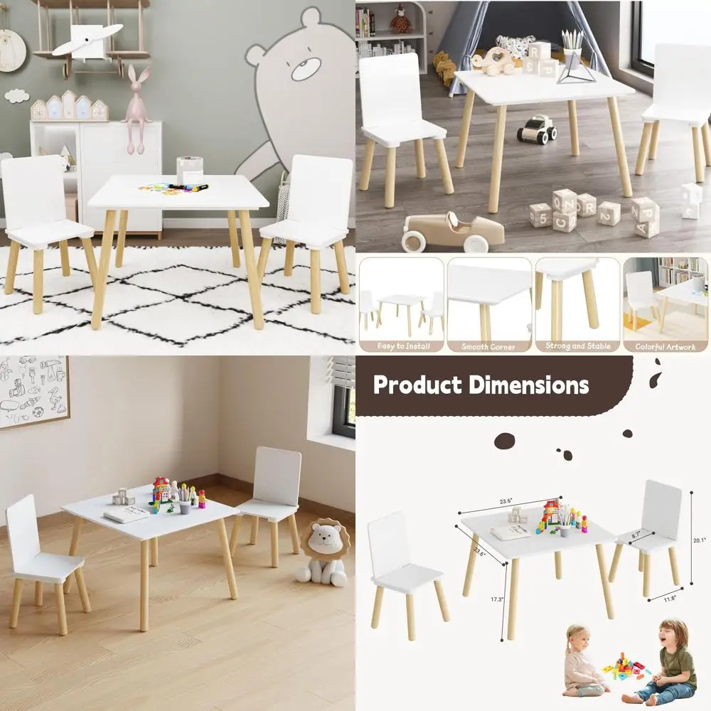 

White Toddler Table and 2 Chairs Set, 3-Piece Children's Furniture for Play or Learning