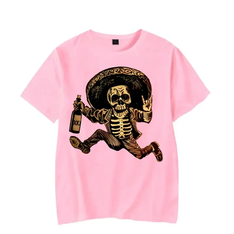 2024  New Mens Brand T-shirt for Men Day of The Dead Funny Skull Drinking Tshirt Clotning Oversized Tops Tees Male T Shirt Homme