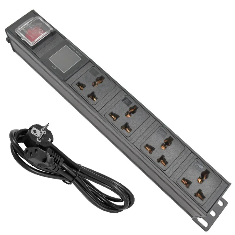 

PDU Power Strip стойка сетевого шкафа Универсальный 3-контактный адаптер Выходной 4-ходовой разъем и корпус из алюминиевого сплава 13A 3500W