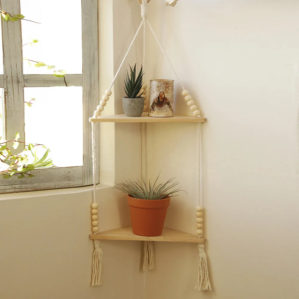Wooden Triangular Storage Rack Flowerpot Shelf Home Decoration Floating Shelves Aesthetic Room Decor Wall Art Accessories Garden