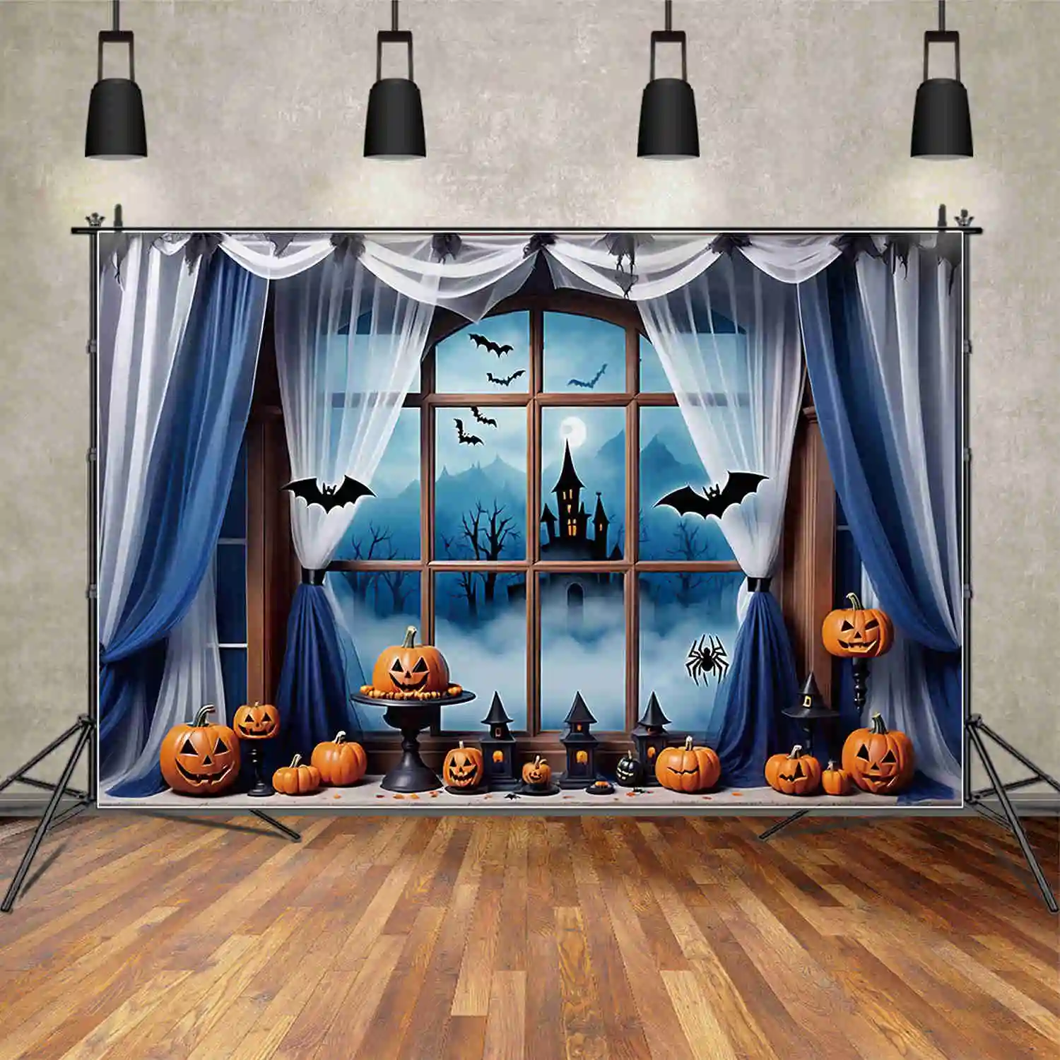 MOON.QG Halloween 2025 Backdrops Bat Mountain Castle Pumpkin Spider Background Custom Party Decorations Photography Accessories
