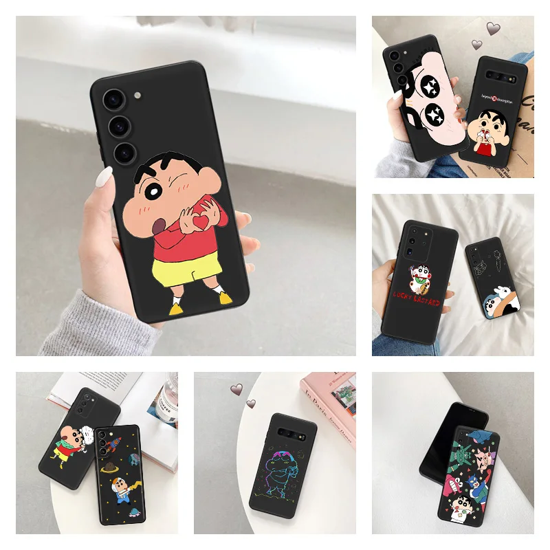 Phone Case for Samsung S24 Ultra S23 FE S22 S21 S20 S10 Crayon Cute Moon Shin_chan Galaxy Note20 Plus Soft Black Silicone Cover