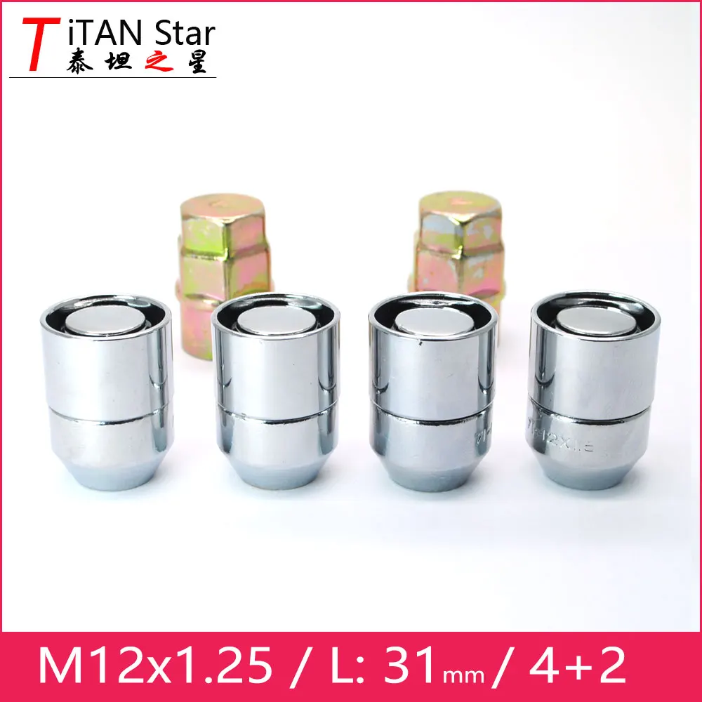 4Nuts+2keys M12x1.25 1.25 Wheel Locks Lug Nuts Anti theft Security Nut Fit For Suzuki Celerio Swifit Jimny Liana Sedan LS010-06