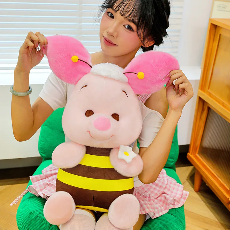 Cute Bee Piglet Plush Doll Cartoon Pig Stuffed Toy with Bee Antenna & Wings Soft Fluffy Animal Pillow Birthday Gift for Children