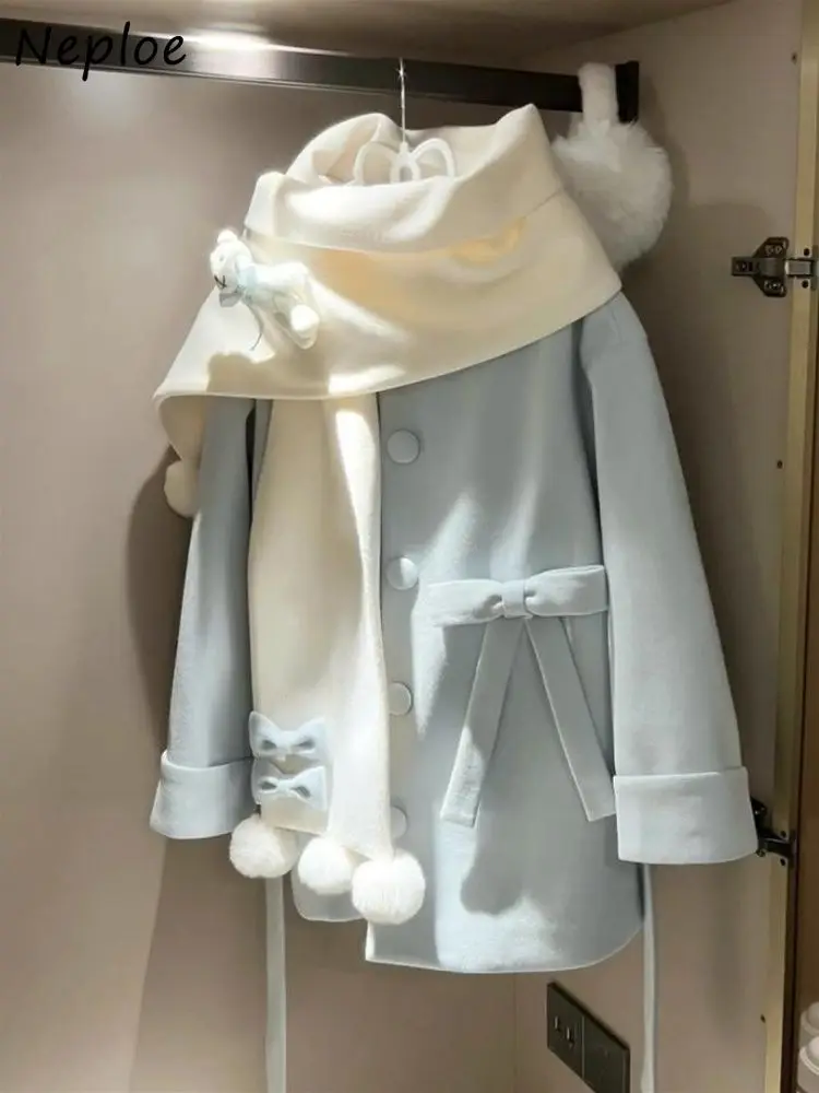 

Neploe Sweet Gentle Lovely Fresh Женская одежда Медведь Новый шарф с бантом Японские смеси средней длины в консервативном стиле Винтажная женская верхняя одежда