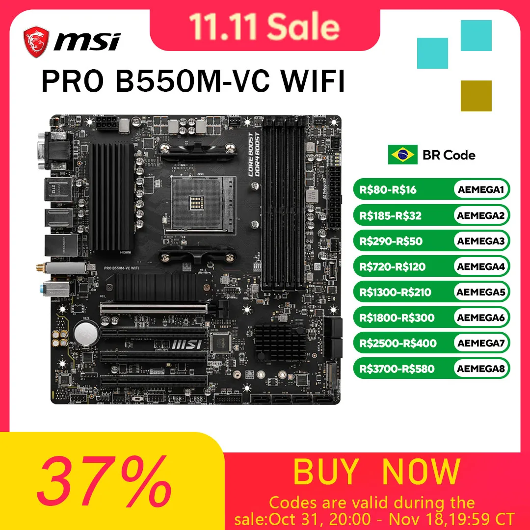 MSI PRO B550M-VC WIFI Motherboard AMD B550 4xDDR4 128GB Socket AM4 Micro-ATX Support 5800X 5900X 5700X 5300G 5600G CPU