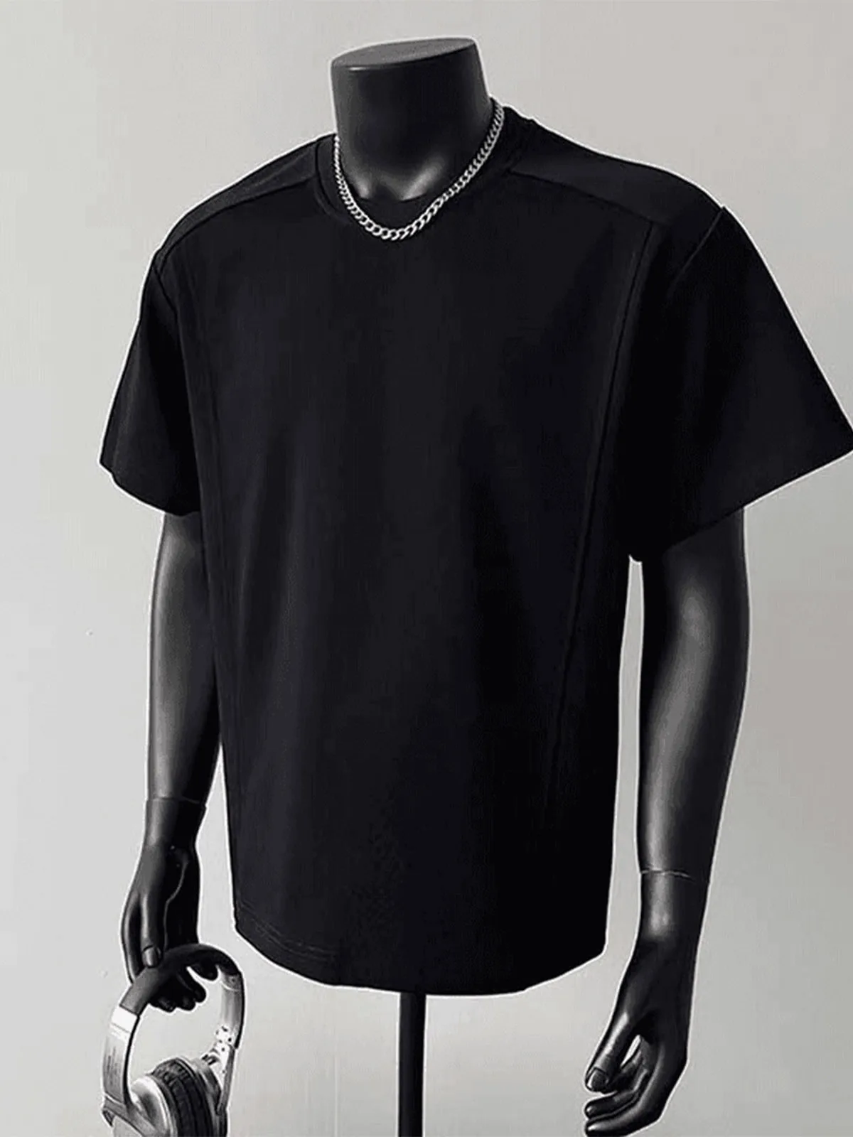 Deconstructed Patchwork Heavyweight American Short Sleeve T-Shirt for Men Stylish Versatile Cleanfit Half Sleeve Top