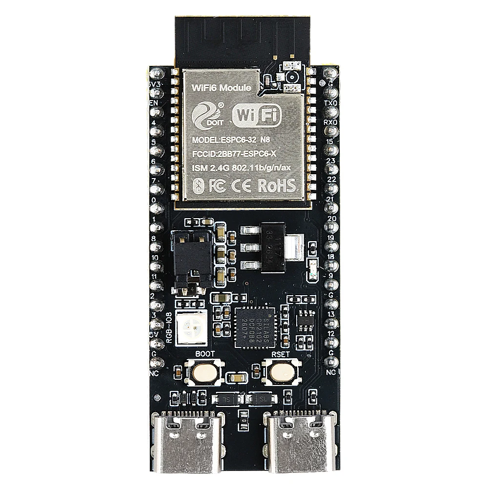 ESP32-C6 Development Board Wifi 6 BT Module 8MB SPI Flash On-Board PCB Antenna CP2102 USB Type-C RGB LED N8 ESP32-C6-DevKitC-1