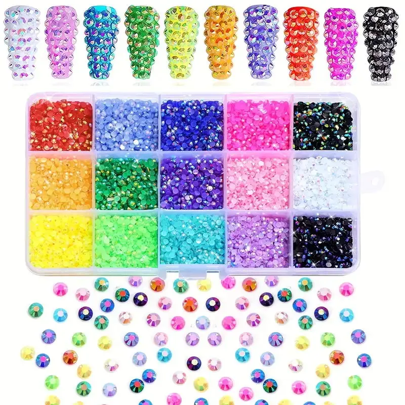 15000/7500szt 3/4mm AB Jelly Nail Rhinestones Resin Flat Back Colorful Glitter Charms Akcesoria DIY 3D Nail Art Decorations