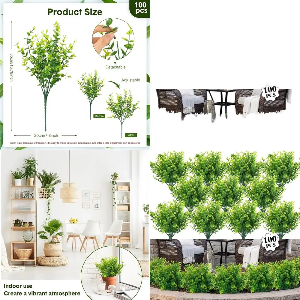 

100pcs Artificial Outdoor Boxwood Stems, UV-Resistant Greenery for Indoor & Outdoor, Ideal for Home, Garden, and Wedding Decor