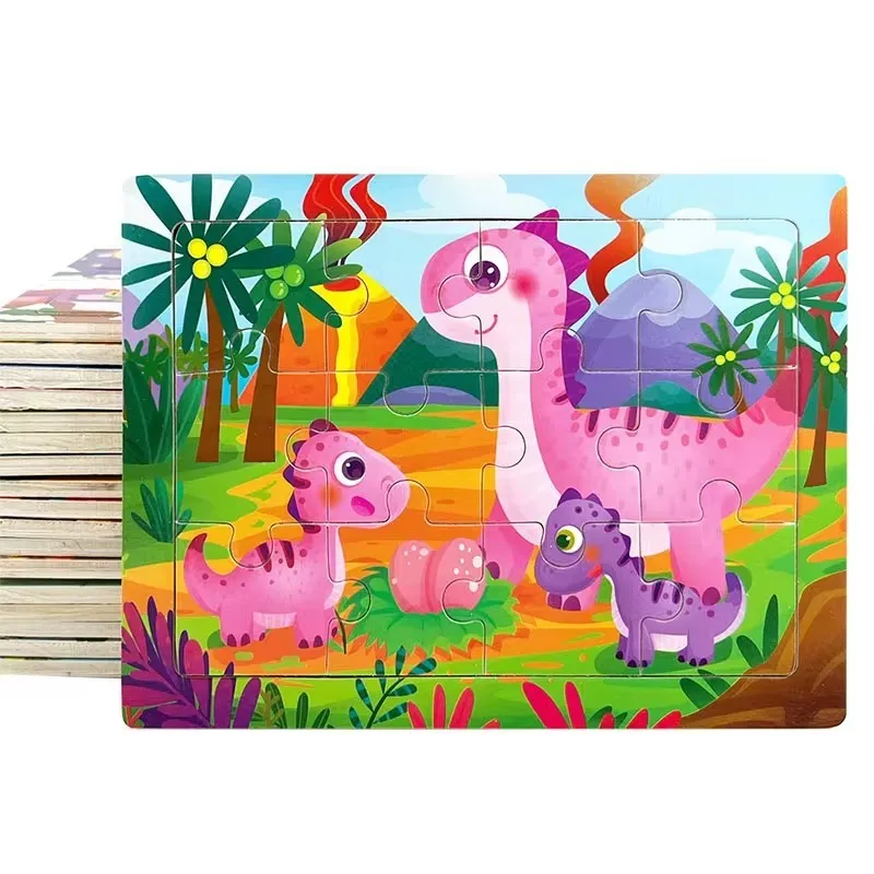 Wooden Jigsaw Puzzle Cartoon Animal Parent-child Theme Puzzles Game Kids Montessori Educational Toys for Children Gifts