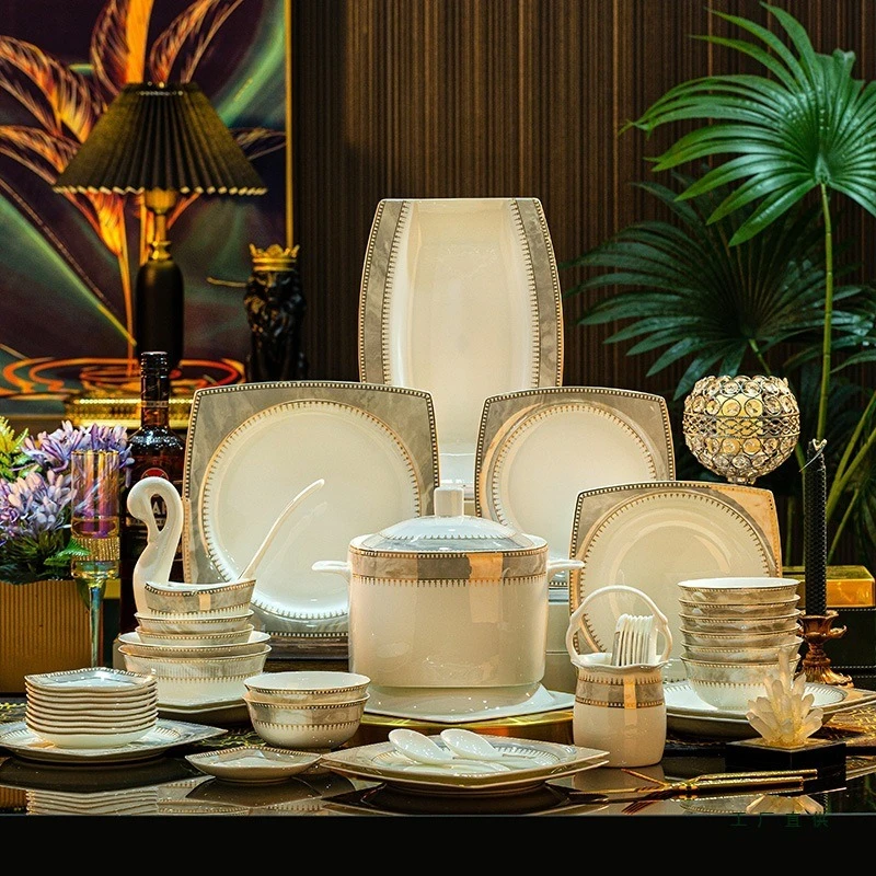 Dish set household 2025 new bone china tableware set, light luxury and high-end