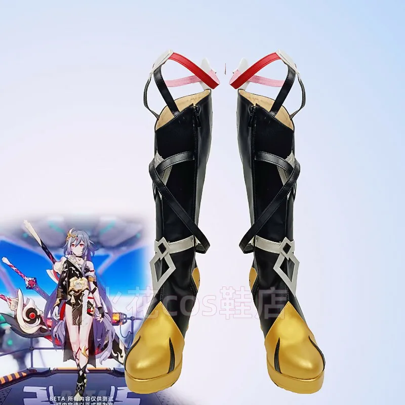 Anime Honkai Impact 3rd Herrscher of Sentience Cosplay Shoes Black High Heels Long PU Leather Boots For Halloween Carnival
