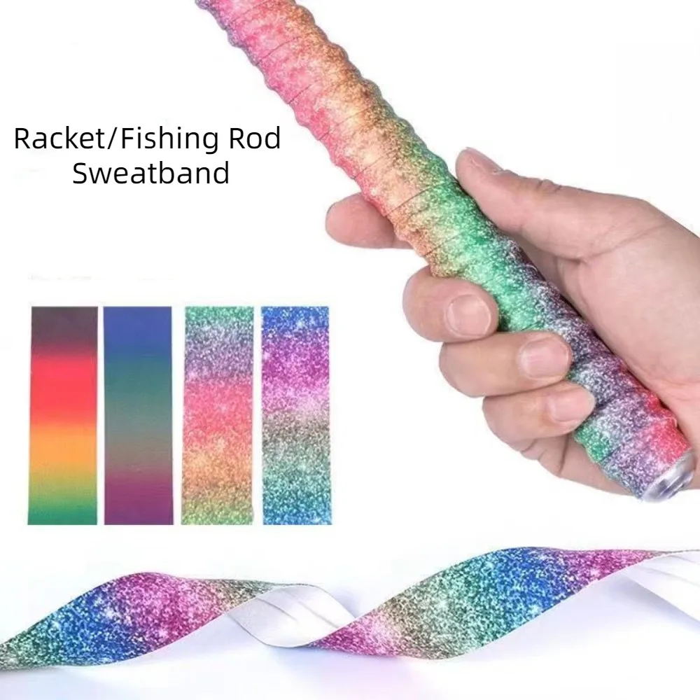 1.5M Gradient Colorful Fishing Rod Sweatband Anti-slip Racket Rainbow Handlebar Wrapping Grip Tape Badminton Sweatband Tap