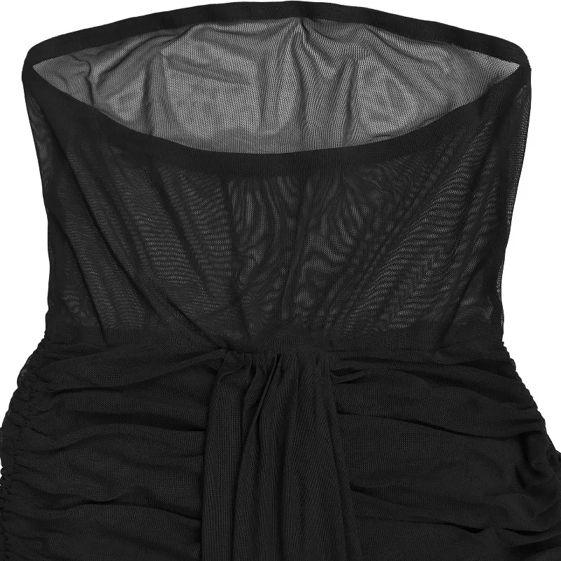 KEXU One Kurzarm-Ausschnitt, Netzstoff, gestapelt, gerüscht, figurbetont, Midi, Maxi, langes Damenkleid, 2025, Urlaub, sexy Party, Vestido-Kleider