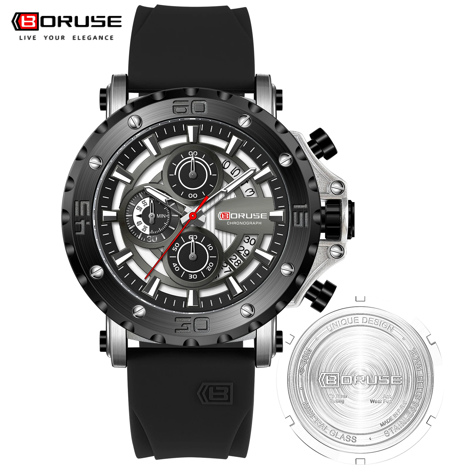 

BORUSE Brand Luxury Men Quartz Wristwatch Luminous Watch for Mens Date Waterproof Military Sports Chronograph Watches