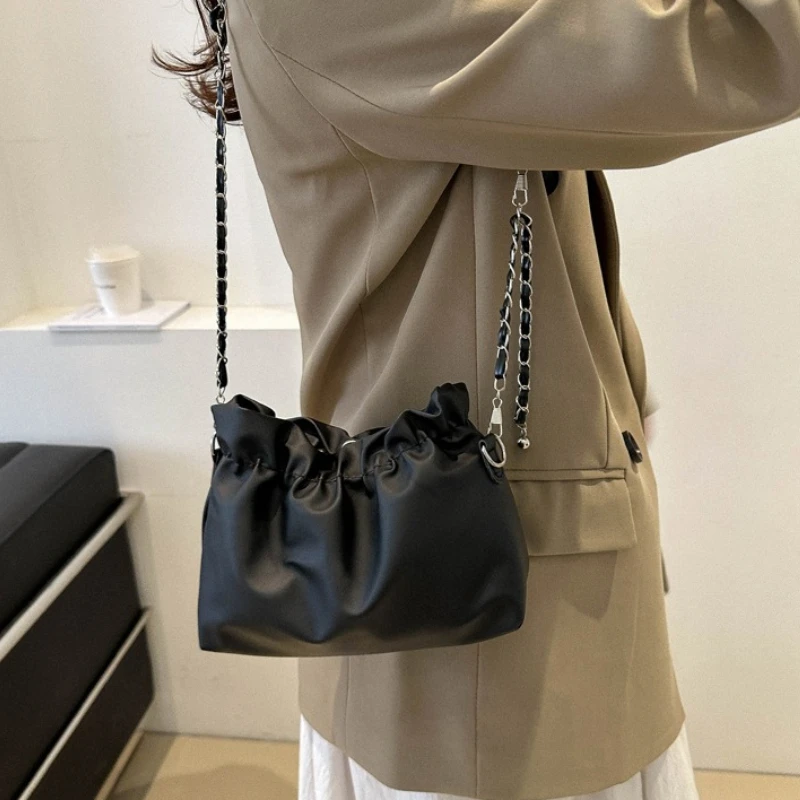 Minimalist Cloud Crossbody Bag for Women,Soft Ruched Casual Purse Adjustable Chain Strap,Elegant Shoulder Handbag for Dating