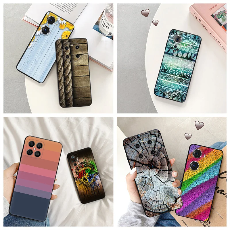 Silicone Black Phone Case for Honor x8b Magic5 x9 x7 b x6 x8A 90 70 8x Flower Retro Wood Textures Pixel 6a 7a 8a 7 6 8 Pro Cover