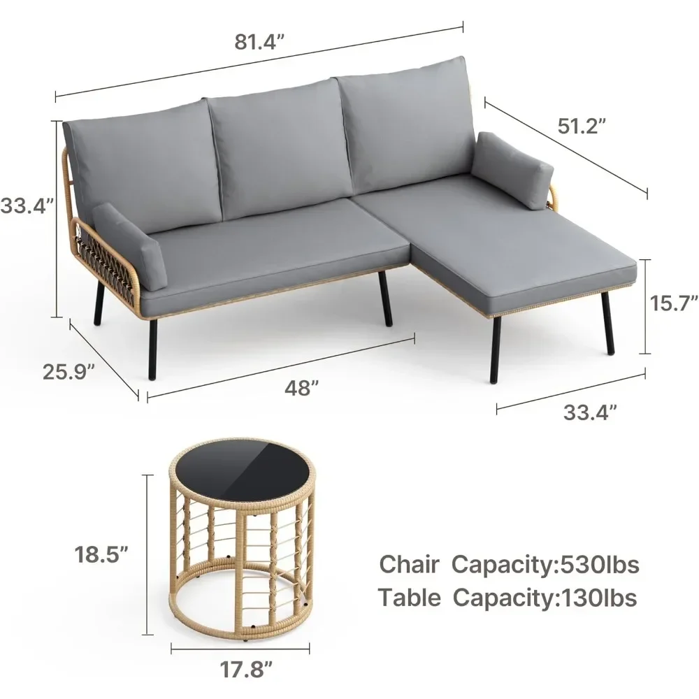 

L-Shaped Conversation Sectional Sofa Set with Thick Cushions, Detachable Lounger