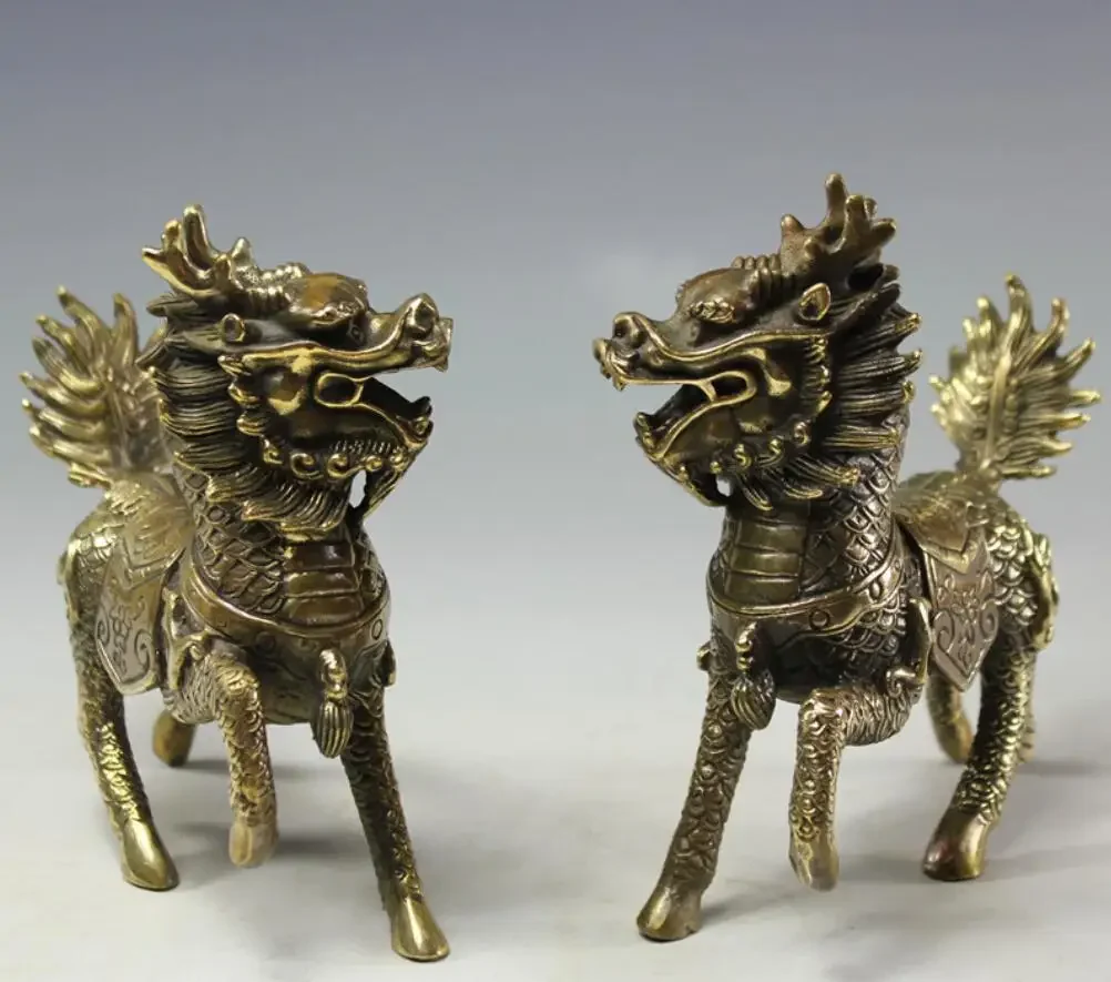 Pure brass Kirin ornaments, town house wealth, Fire Kirin bronzes, attracting wealth and urging official luck crafts