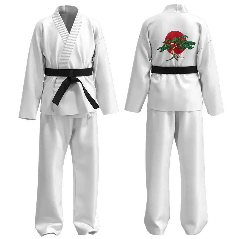 Karate Kids KOF Cobra Cosplay Costume Black/White Kimono Uniform with Headband Anime Halloween Party Tracksuit for Kids & Adults