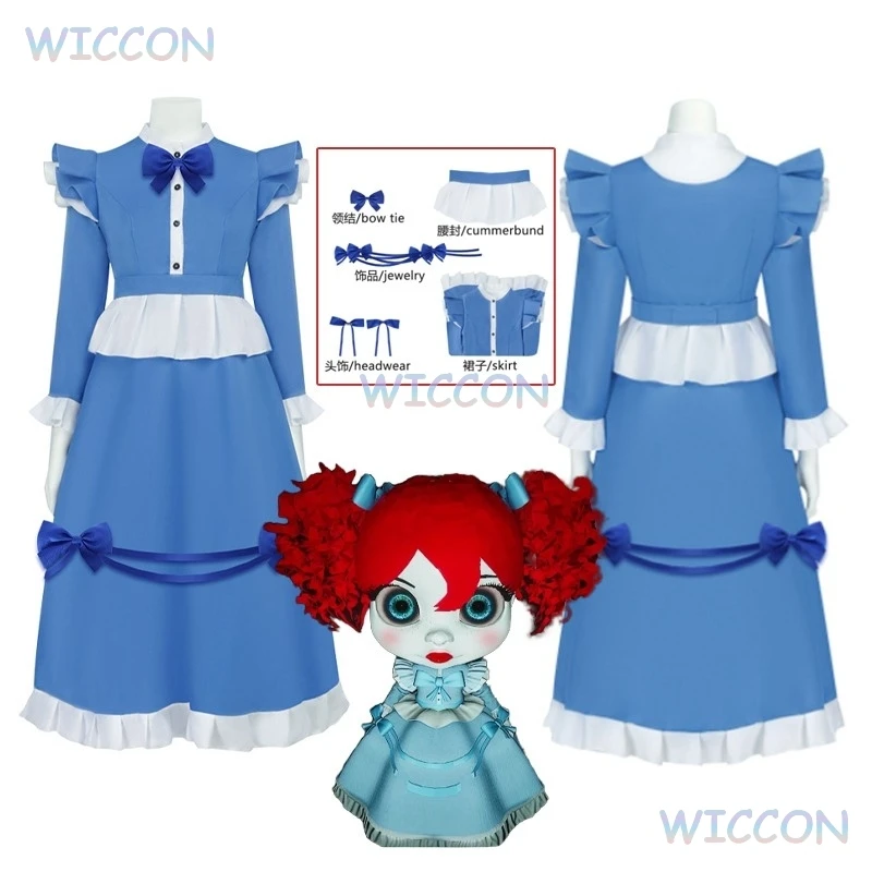 

Poppy Cosplay Costume Dress Game Poppy Cos Playtime The Red Hair Girl Women Girls Blue Maid Dress Lolita Halloween Party Dress