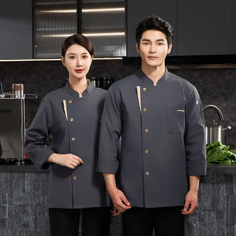 Chef Overalls Long Sleeve Winter Men's Catering Restaurant Hot Pot Restaurant Kitchen Cook Clothes Canteen Waiter Long Sleeve