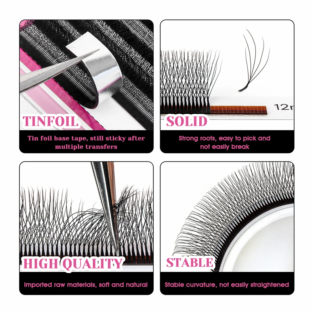 MASSCAKU Different Lengths Camellia 4D W Shaped Eyelash Extension 8-15mm Mix W Style Lashes Premium Mink Easy Fan Eyelashes