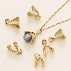 2/4Pcs/Lot 18K Gold Plated Inlaid Zircon Pendant Pinch Clip Bails with Solder-On Pendant Bail For DIY Jewelry Making Findings
