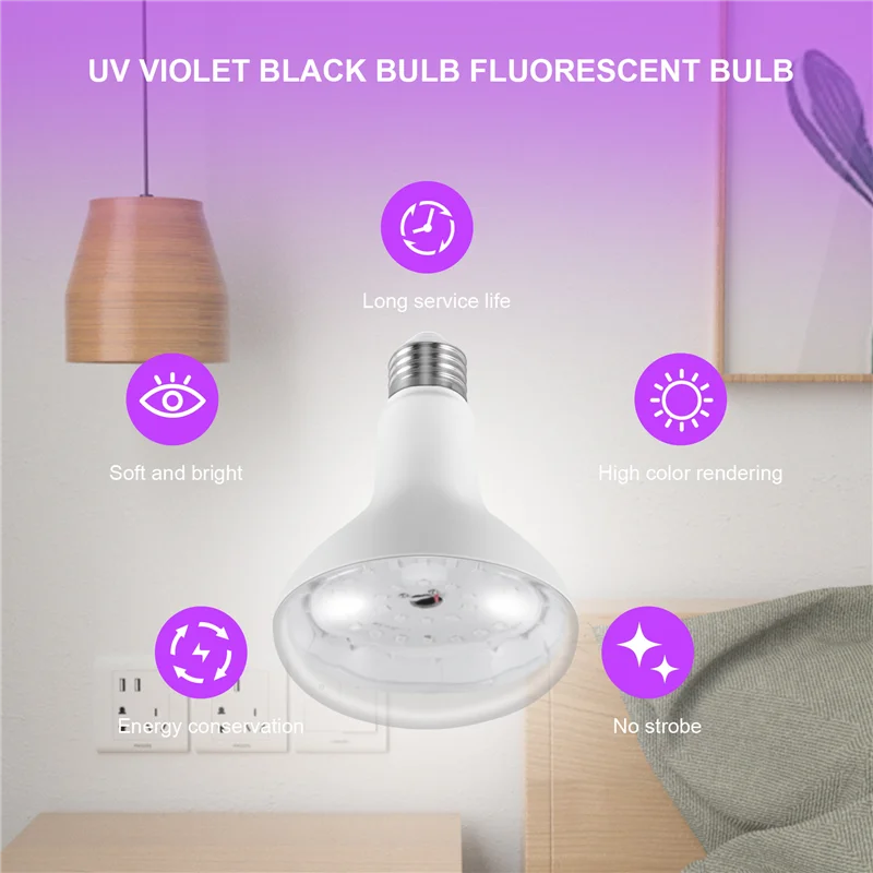 

A44Z-E26 15 Вт ультрафиолетовая УФ-лампа, черная лампочка, люминесцентная лампа обнаружения 220 В/110 В, украшение для дома, DJ-вечеринки