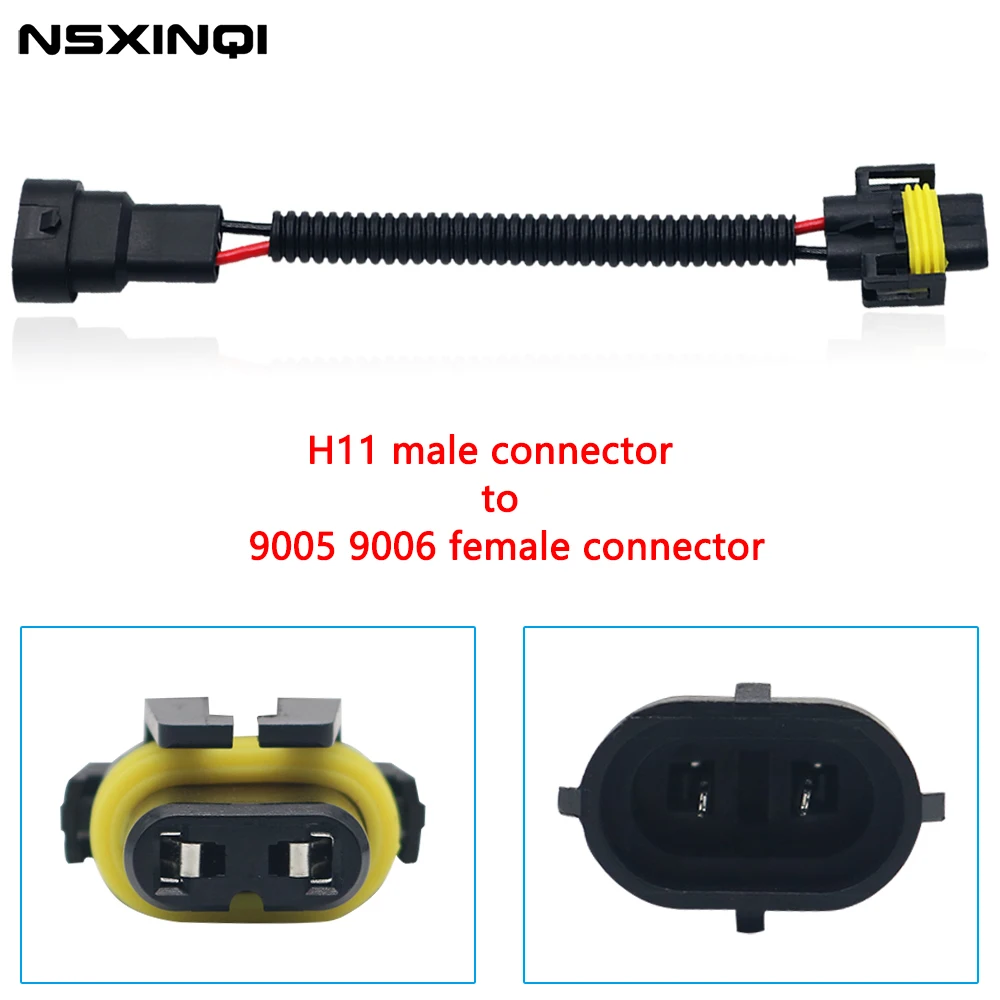 

NSXINQI 1piece H11 Male Connector to 9005 HB3 9006 HB4 Female Connectors Conversion Adaptor Wiring Harness Headlight Fog Light