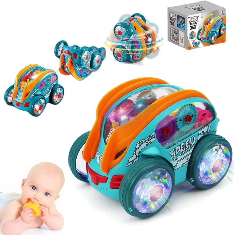 

ABS Dynamic Gear Powered Car With LED Lights Christmas Birthday Gifts Rotating And Tumbling Toy Car Colorful Moving Gears