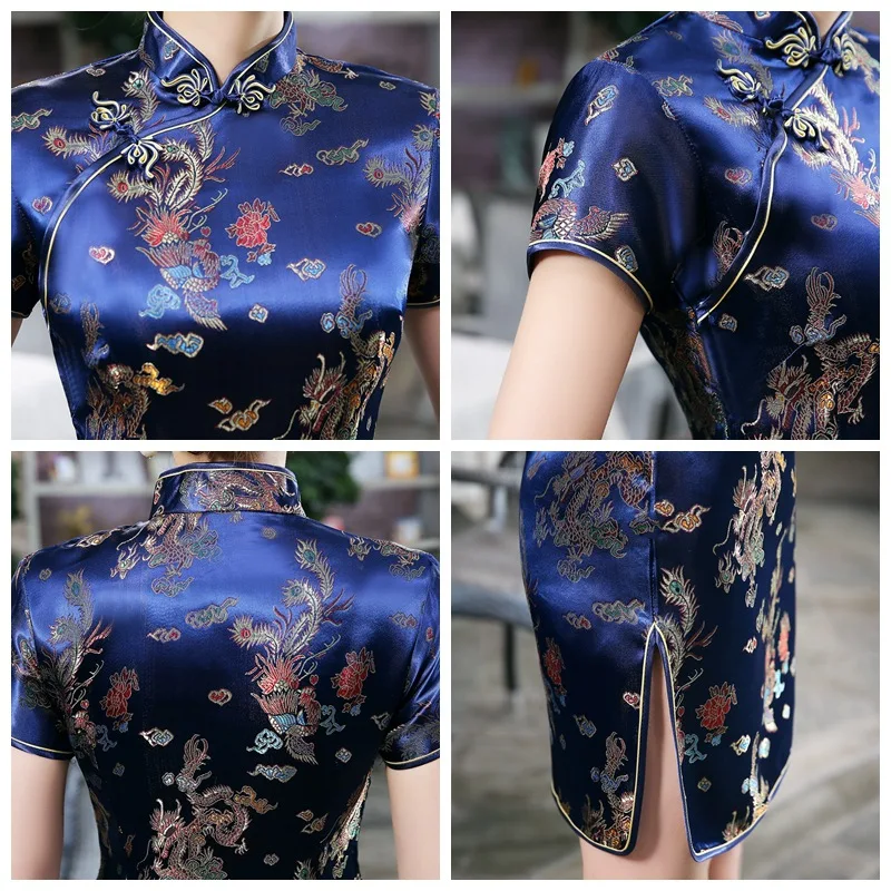 Vestido de manga corta Cheongsam para mujer, Qipao elegante, dragón Phoenix, vestido delgado de gran tamaño, 6XL, Verano