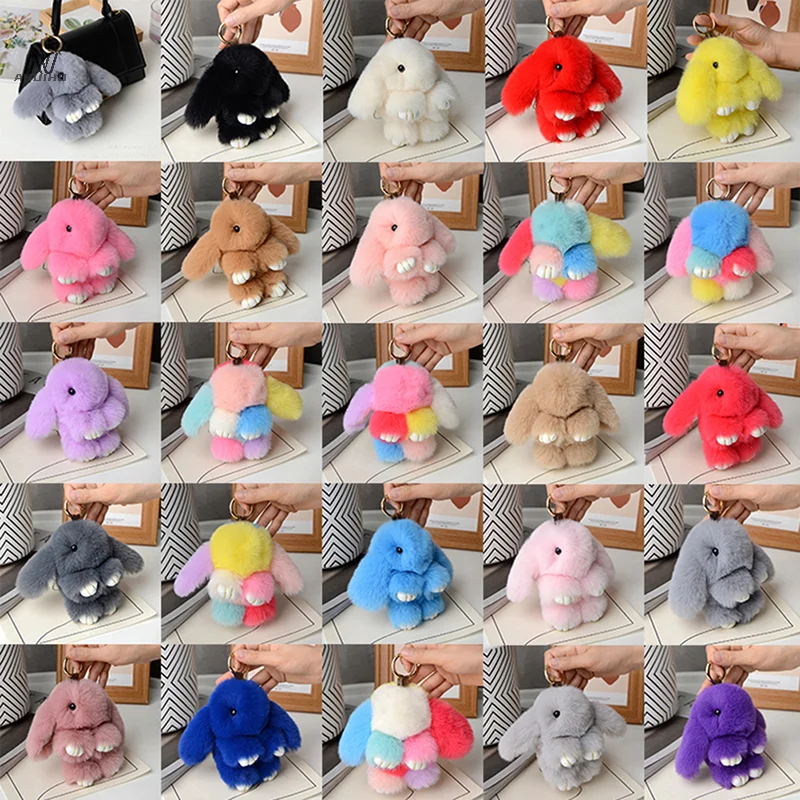 Cute Plush Bunny Keychain Women Fur Angel Rabbit Key Ring Plush Dolls Toy Girls Bag Car Key Pendant 15cm