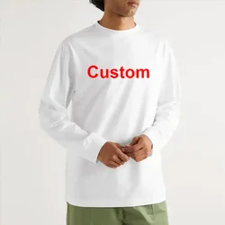 DIY Custom LOGO 260GSM 100% Cotton Heavy Weight Oversized Men T-shirt Long sleeves Pure Color For Winter Autumn Streetwear Tops