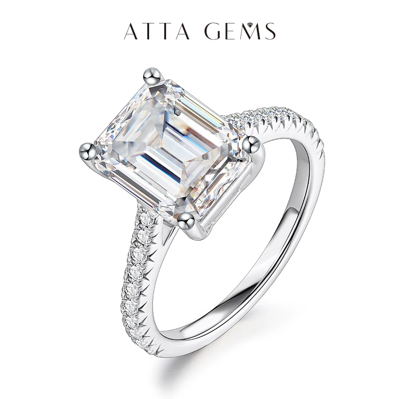 

ATTAGEMS 925 Sterling Silver Moissanite Ring Emearld Cut 3.0CT VVS D Color Moissanite Pass Diamond Test for Women Elegant Rings