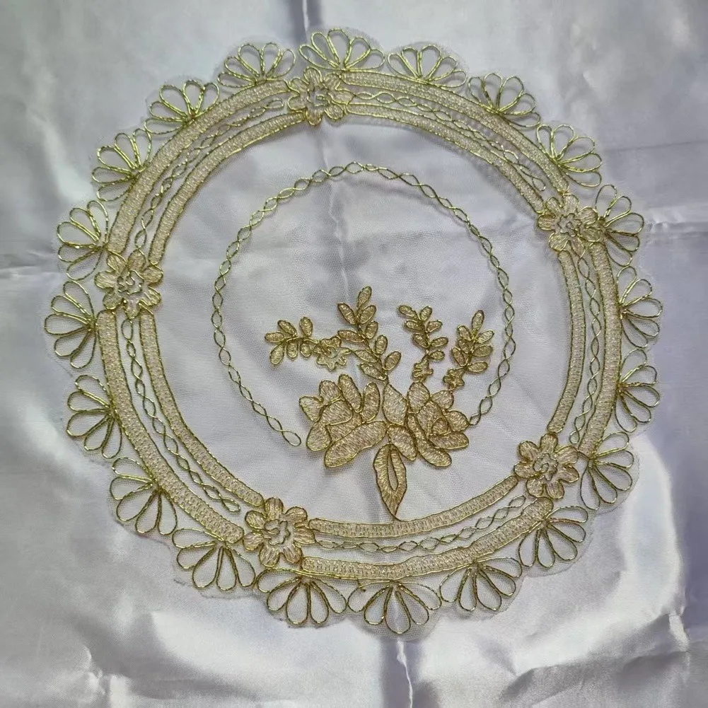 4 Pack Round Lace Embroidered Placemats with and Eucalyptus Design for Dining Table Coffee Shop for hotel Decor