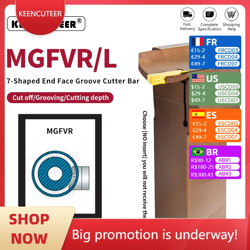 

MGFVR/L 7-shaped face groove cutter MGFVR320/325 double head Processing range 22/30/50/400 carbide insert MGMN300 slotting tool