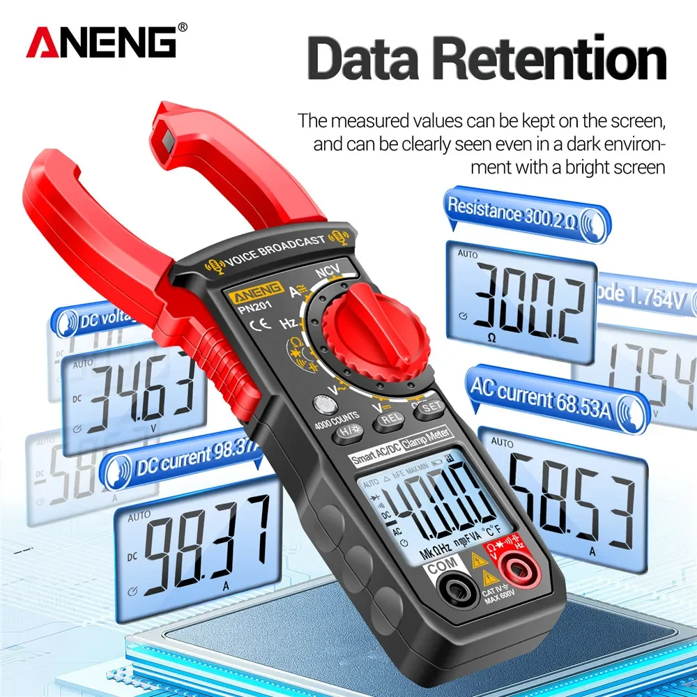 ANENG PN201 4000 conteggio morsetto di corrente di trasmissione vocale intelligente 600A amperometro AC/DC Volt Tester pinza multimetro a gamma