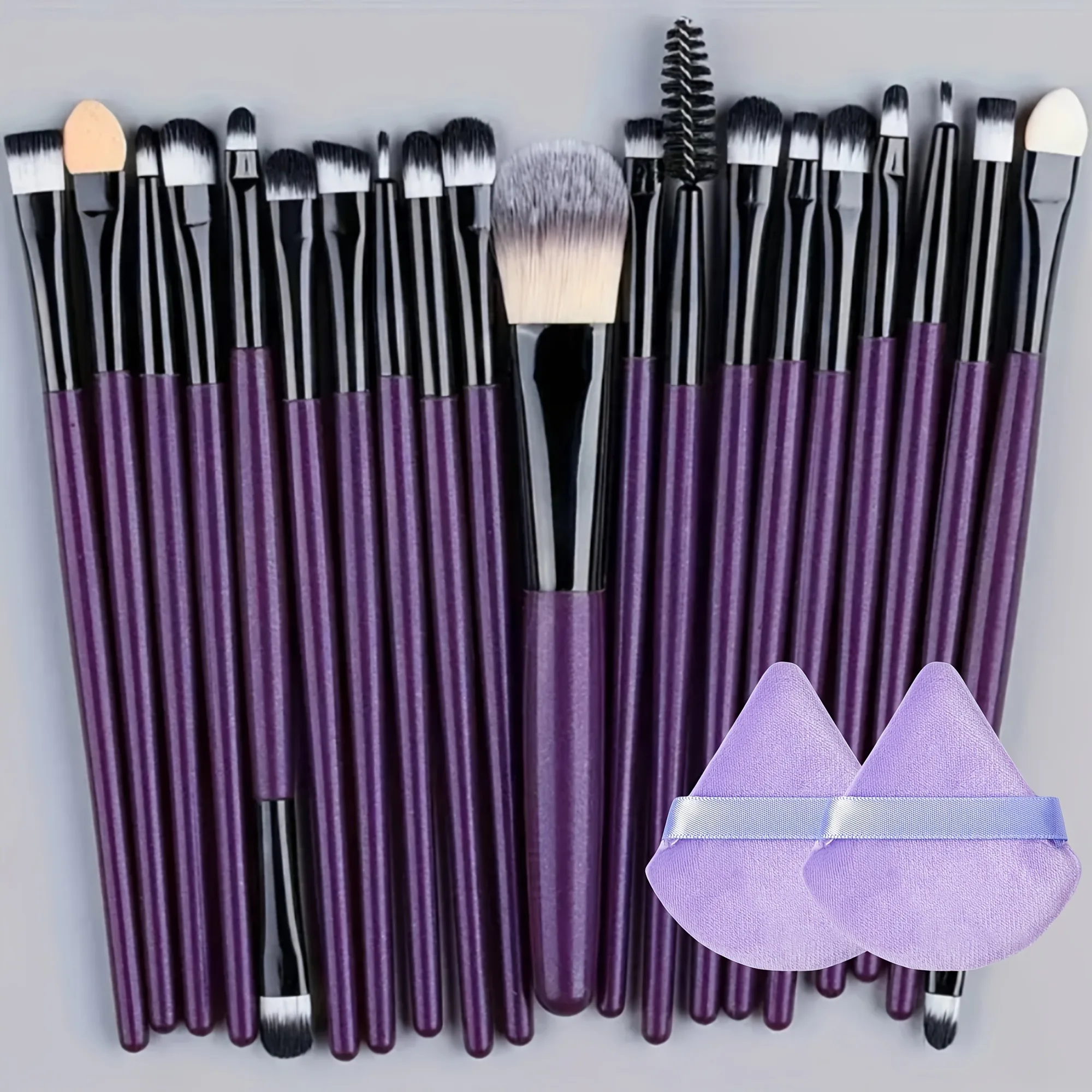 20-delige make-upborstelset met 2 massale poederdonsjes - Complete professionele cosmetische borstelset voor foundation, oogschaduw,