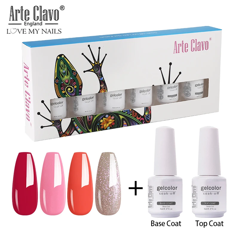 Arte Clavo Art ผสมสีเล็บเจล8Ml 6ชิ้น/เซ็ตเจลเคลือบกึ่งถาวร UV เล็บชุดเล็บ LED ฐาน Top Coat เจลเล็บ