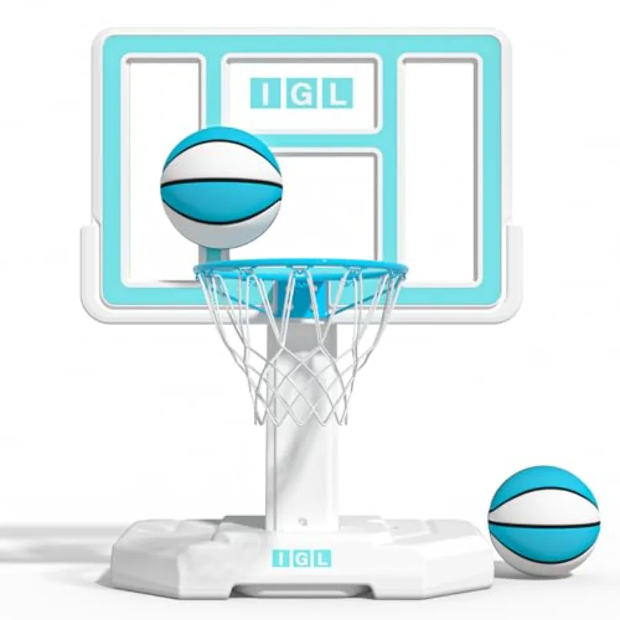 Pool Basketball Hoop - Portable Swimming Pool Goal with 36 Inch PC Backboard, Blue Water-Filled Base for Stability, Includes 2