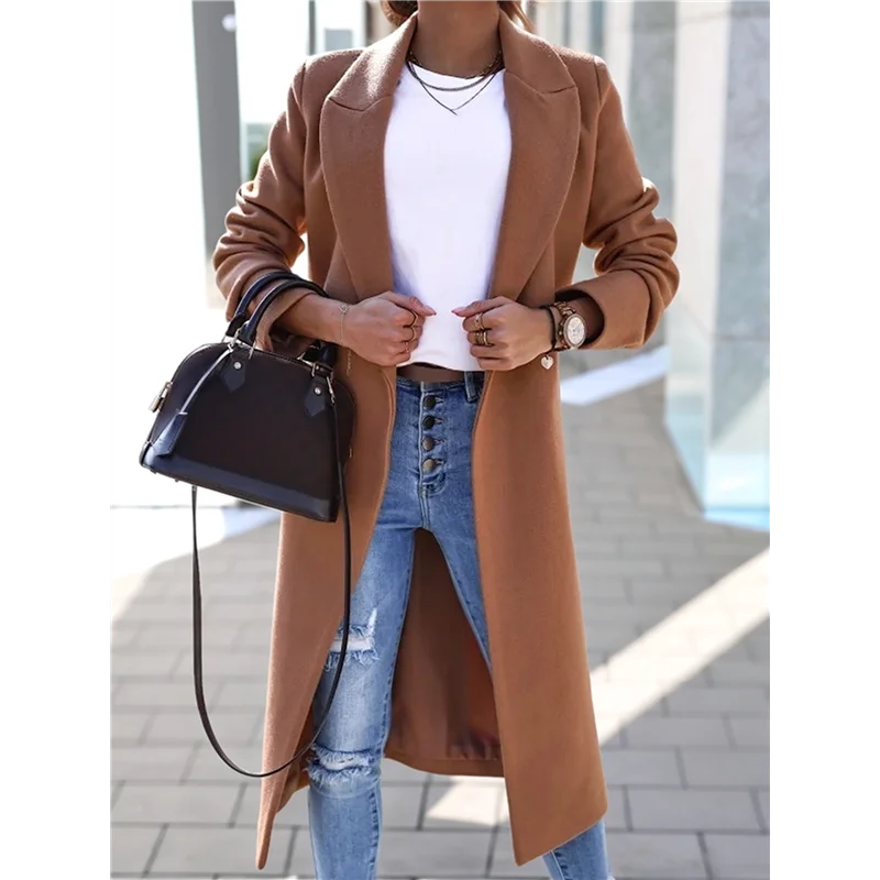 

CYCLI-Women Long Wool Coats For Fall Winter Trench Coat Peacoat Double Breasted Blazer Jackets Overcoat