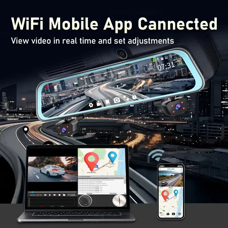 11,66-дюймовый 4-объективный автомобильный видеорегистратор 1080P HD WiFi GPS Зеркало заднего вида DVR с ночным видением Парковочный Monior для автомобилей Вантажівки manufactu